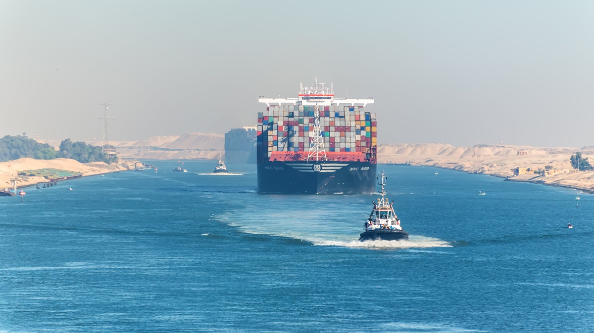 A container ship in the Suez Canal